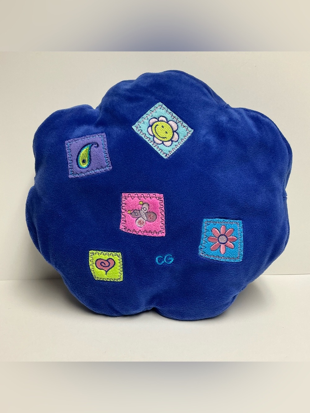 Vintage Y2K Blue Plush Pillow C.G. Cherokee Girls Heart Flowers Butterfly Decor